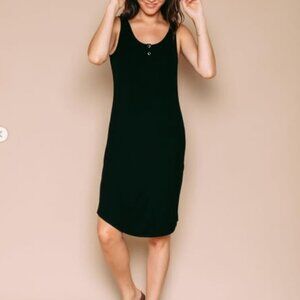NWOT Orb Life Ribbed Black Rayon Tank Dress Curved Hem - Black